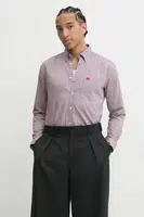 Bavlněná košile HUGO růžová barva, slim, s límečkem button-down