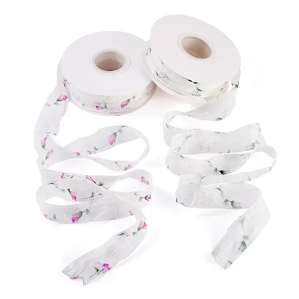 2 Rolls 2 Colors Flower Pattern Polyester Ribbon