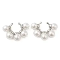 Rack Plating Brass Cuff Earrings with Plastic Pearl Beaded
