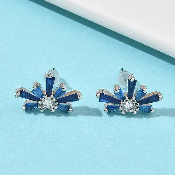 Fireworks Brass Micro Pave Cubic Zirconia Stud Earrings for Women