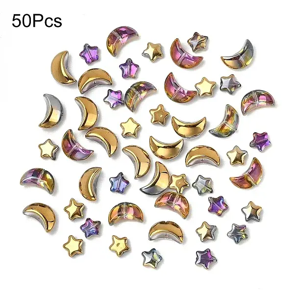 50Pcs 2 Styles Electroplate Glass Beads