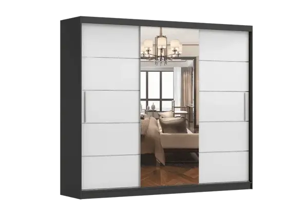 Šatní skříň Alba I - zrcadlo Barva korpusu: Černá, Dveře: Bílé