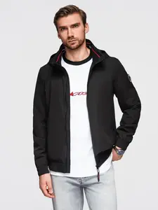 Ombre Men's jacket with hood and high collar - black