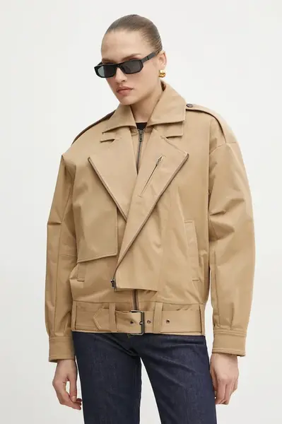 Bunda Bardot dámská, béžová barva, přechodná, 59633JB