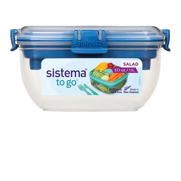 SISTEMA To go krabička s miskou na salát a příborem modrá 1,1 l