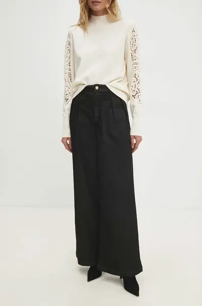 Kalhoty Answear.LAB dámské, černá barva, jednoduché, high waist