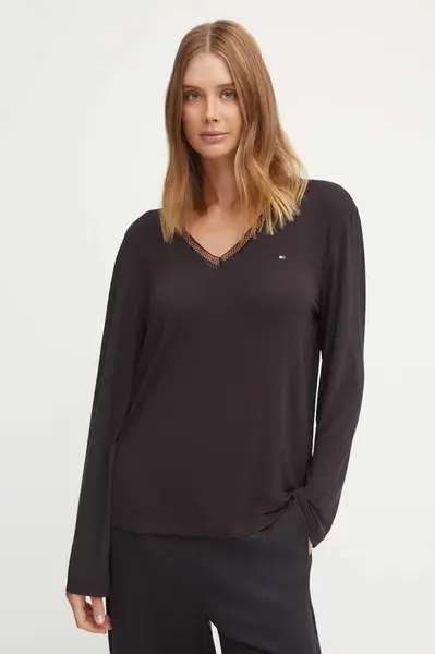Pyžamové tričko s dlouhým rukávem Tommy Hilfiger černá barva, UW0UW05568