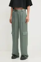 Kalhoty HUGO dámské, zelená barva, široké, high waist, 50530080