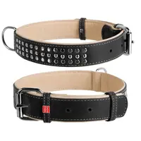 Plochý kožený obojok Soft čierno béžový vybíjaný, Obvod krku: dĺžka: 57-71 cm, šírka: 35 mm