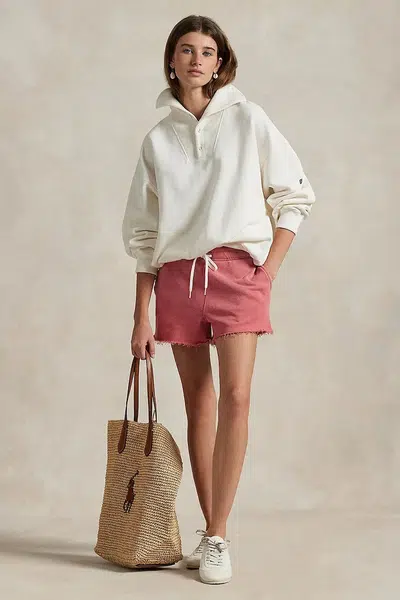 Kraťasy Polo Ralph Lauren dámské, červená barva, medium waist, 211965103