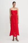 Lněné šaty Farm Rio červená barva, maxi, 336561