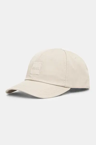 Bavlněná baseballová čepice BOSS Orange Derrel-PL béžová barva, s aplikací, 50535555