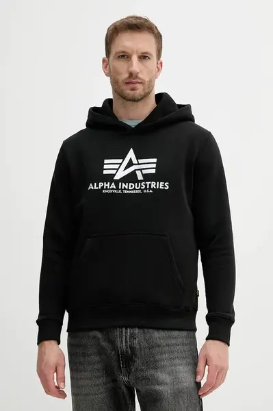 Mikina Alpha Industries pánská, černá barva, s kapucí, s potiskem, 146343.423