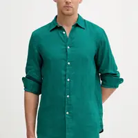 Lněná košile United Colors of Benetton modrá barva, regular, s klasickým límcem, 5BKU5QJG8