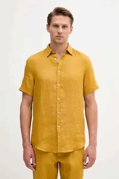 Lněná košile United Colors of Benetton bílá barva, regular, s klasickým límcem, 5BKU5QJH8