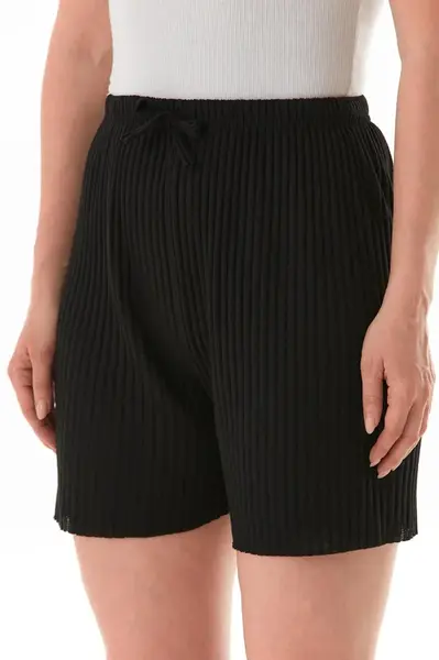 27145 Dewberry Ribbed Drawstring Jersey Shorts-BLACK