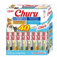 Inaba Cat Ciao Churu krémové krmivo pro kočky - výběr tuňáka (tuňák, hovězí maso, bonito, mořské plody) 40 x 14 g