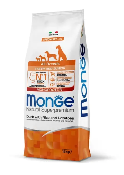 Monge Speciality Line All Breeds Puppy & Junior Monoprotein suché krmivo pro psy - kachní, rýže a brambory 12 kg