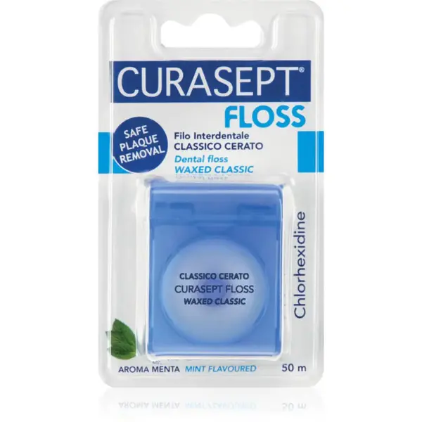 Curasept Dental Floss Waxed Classic voskovaná dentální nit s mátovou příchutí s antibakteriální přísadou 50 m