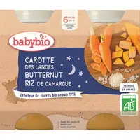 BABYBIO Večerní menu Mrkev s dýní a rýží 2x200 g
