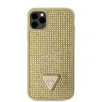 Zadní kryt Guess Rhinestones Triangle Metal Logo pro Apple iPhone 11 Pro, zlatá