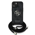 Zadní kryt Guess PU 4G Metal Logo Crossbody Popruh pro Apple iPhone 15, černá