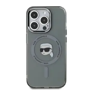 Zadní  kryt Karl Lagerfeld IML Karl Head Metal Frame MagSafe pro Apple iPhone 15 Pro, černá