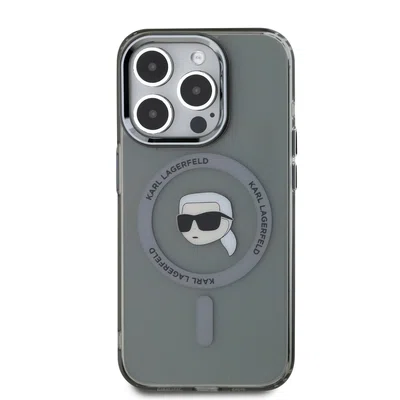 Zadní kryt Karl Lagerfeld IML Karl Head Metal Frame MagSafe pro Apple iPhone 15 Pro, černá