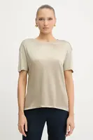 Tričko s příměsí hedvábí BOSS Esandy béžová barva, 50457656