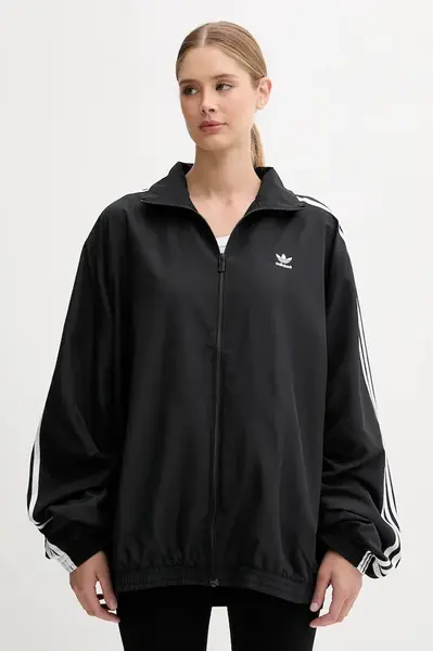 Mikina adidas Originals OVERSIZED TT dámská, černá barva, s aplikací, JD3392