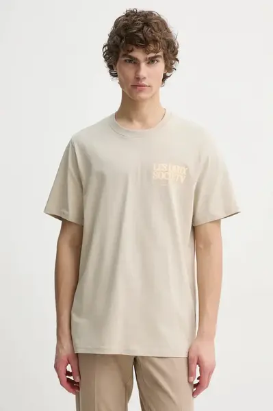 Bavlněné tričko Les Deux béžová barva, s potiskem, LDM101213