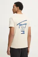 Bavlněné tričko Tommy Jeans béžová barva, s potiskem, DM0DM21106
