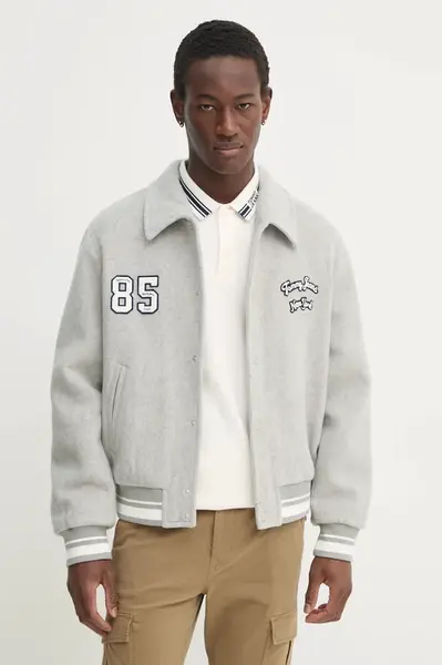 Bunda Tommy Jeans pánská, šedá barva, přechodná, DM0DM21119