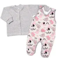 Baby Nellys 2D sada, bavlněné dupačky s košilkou Sloníci, šedá, 68