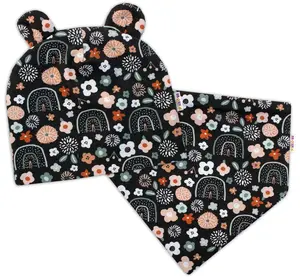 Baby Nellys Dvouvrstvá čepice s oušky + šátek Palouček, grafit