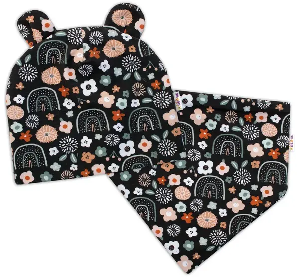 Baby Nellys Dvouvrstvá čepice s oušky + šátek Palouček, grafit