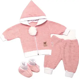 Baby Nellys 3D sada Hand made, kabátek, kalhoty, botičky, růžová,56