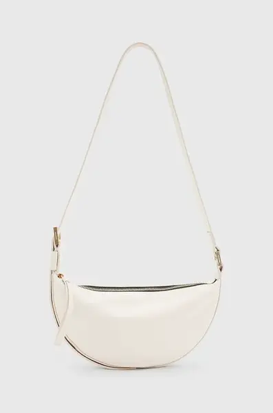 Kožená kabelka AllSaints HALF MOON bílá barva, W301XB