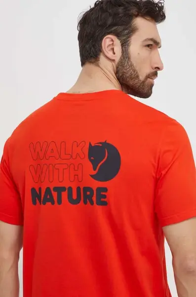 Tričko Fjallraven Walk With Nature oranžová barva, s potiskem, F12600216