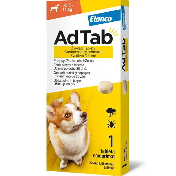 AdTab Žvýkací tablety pro psy >5,5-11 kg 225 mg 1 tableta