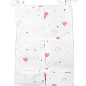 Baby Nellys Kapsář na postýlku 6 kapes , I love Girl, růžový/bílý