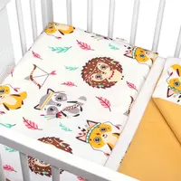 Baby Nellys 2-dílné bavlněné povlečení Ježek a Liška -bílá s potiskem/hořčicová,135x100cm