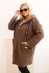 Kesi Włoski Dámský plášť Plus Size z umělé beránkové látky s kapucí a kapsami camelový