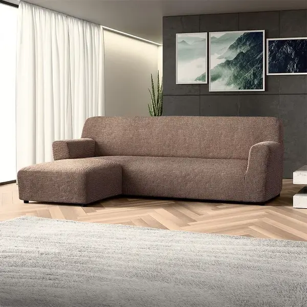 Bielastické potahy COSTINA oříšková sedačka s otomanem vlevo (š. 170 - 300 cm)