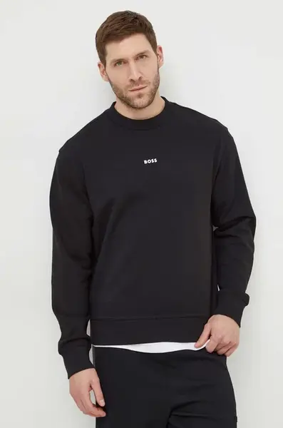 Bavlněná mikina Boss Orange WeSmallcrew pánská, černá barva, s kapucí, s potiskem, 50514541