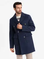 Ombre Men's double-breasted coat with decorative buttons - indigo