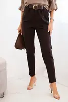 Kesi Włoski Dámske viskózové nohavice s pásom a zúženou nohavicou hnedé