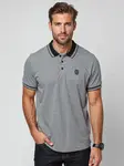 Ombre Men's melange polo shirt with striped collar - black