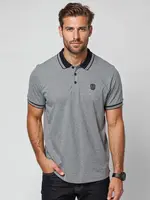 Ombre Men's melange polo shirt with striped collar - black