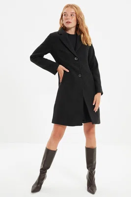 Trendyol Black Fitted Long Wool Cashmere Coat